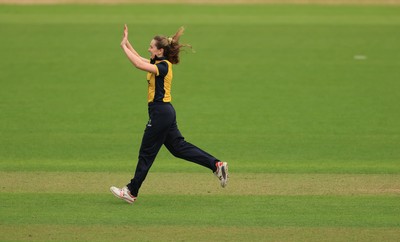 190425 - Glamorgan Women v Sussex Sharks, Metro Bank One Day Cup - Nicole Reid of Glamorgan Women celebrates with team mates after Chiara Green of Sussex Sharks is run out
