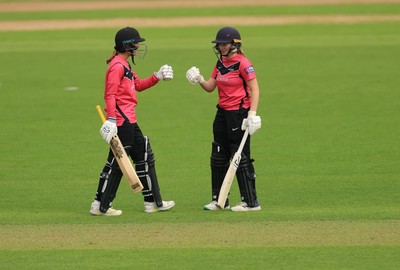 190425 - Glamorgan Women v Sussex Sharks, Metro Bank One Day Cup - Lucy Western of Sussex Sharks and Talitha Stanley of Sussex Sharks