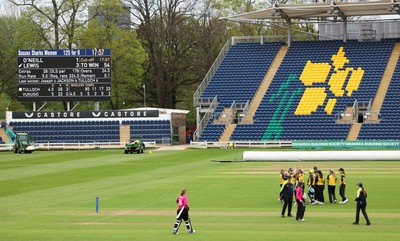190425 - Glamorgan Women v Sussex Sharks, Metro Bank One Day Cup - Glamorgan Women celebrate on the pitch at the end of the match after their historic win over Sussex Sharks