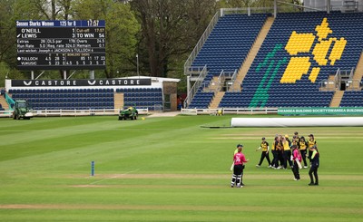 190425 - Glamorgan Women v Sussex Sharks, Metro Bank One Day Cup - Glamorgan Women celebrate on the pitch at the end of the match after their historic win over Sussex Sharks