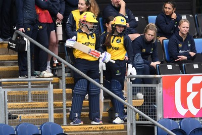 190425 - Glamorgan Women v Sussex Women - Metro Bank One Day Cup - Daisy Jeanes and Bea Ellis of Glamorgan Women enter the pitch for the first time