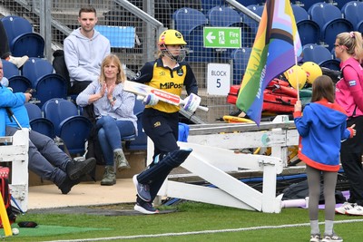 190425 - Glamorgan Women v Sussex Women - Metro Bank One Day Cup - Daisy Jeanes of Glamorgan Women enters the pitch for the first time