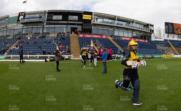 190425 - Glamorgan Women v Sussex Sharks, Metro Bank One Day Cup - Daisy Jeanes of Glamorgan Women runs out as she and Bea Ellis of Glamorgan Women open the batting for Glamorgan Women’s first match