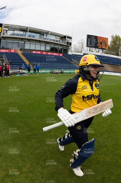 190425 - Glamorgan Women v Sussex Sharks, Metro Bank One Day Cup - Bea Ellis of Glamorgan Women runs out as she and Daisy Jeanes of Glamorgan Women open the batting for Glamorgan Women’s first match