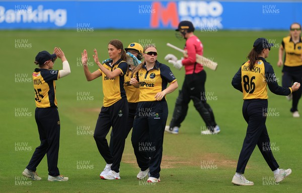 190425 - Glamorgan Women v Sussex Sharks, Metro Bank One Day Cup - Glamorgan Women celebrate taking the wicket of Jazz Westley of Sussex Sharks