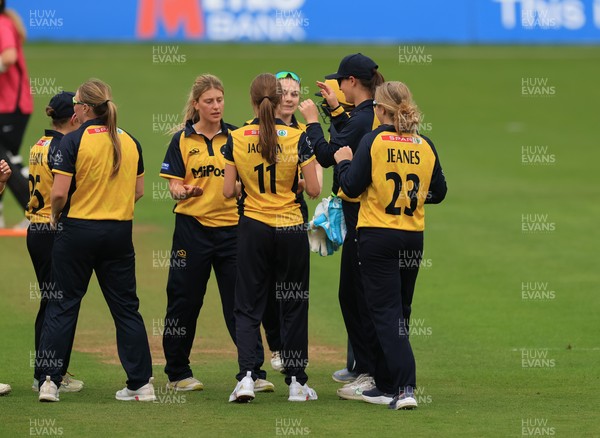 190425 - Glamorgan Women v Sussex Sharks, Metro Bank One Day Cup - Glamorgan Women celebrate taking the wicket of Jazz Westley of Sussex Sharks