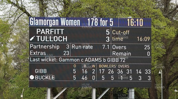 190425 - Glamorgan Women v Sussex Sharks, Metro Bank One Day Cup - The Scoreboard at the end of the Glamorgan innings