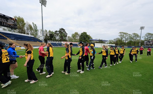 190425 - Glamorgan Women v Sussex Sharks, Metro Bank One Day Cup - Players congratulate each other at the end of the match