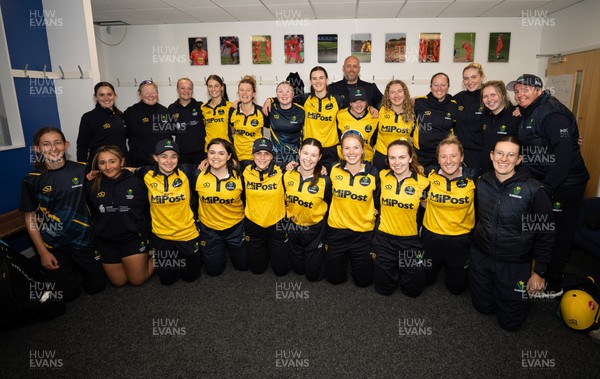 190425 - Glamorgan Women v Sussex Sharks, Metro Bank One Day Cup - The Glamorgan Women’s team and staff in the changing room after their historic win