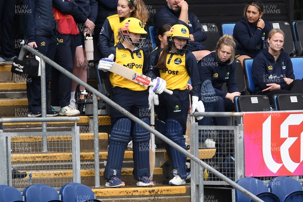 190425 - Glamorgan Women v Sussex Women - Metro Bank One Day Cup - Daisy Jeanes and Bea Ellis of Glamorgan Women enter the pitch for the first time