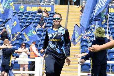 050726 - Glamorgan Women v Worcestershire Rapids Women - Vitality Blast Women League 2 - Glamorgan players run out at the start of the match