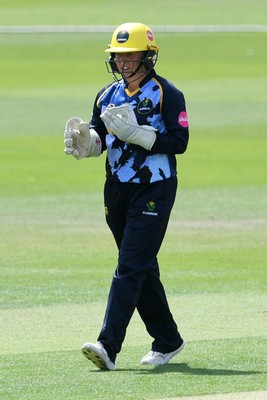 050726 - Glamorgan Women v Worcestershire Rapids Women - Vitality Blast Women League 2 - Amy Griffiths of Worcestershire is stumped by Megan Sturge of Glamorgan Women