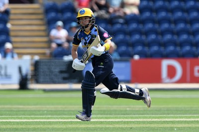 050726 - Glamorgan Women v Worcestershire Rapids Women - Vitality Blast Women League 2 - Bethan Gammon of Glamorgan Women hits the winning shot