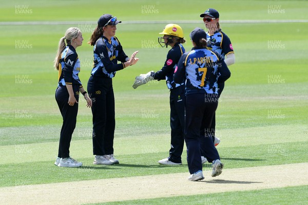 050726 - Glamorgan Women v Worcestershire Rapids Women - Vitality Blast Women League 2 - Amy Griffiths of Worcestershire is stumped by Megan Sturge of Glamorgan Women