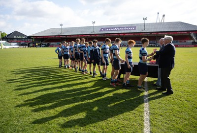 280426 - Glantaf v Y Pant, Boys Year 9 Final - Players receive their medals from Roy Bergiers