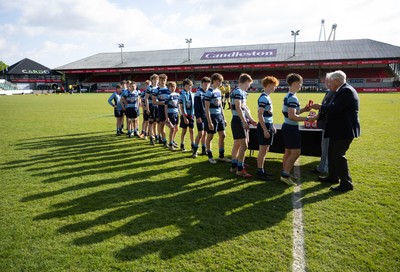 280426 - Glantaf v Y Pant, Boys Year 9 Final - Players receive their medals from Roy Bergiers