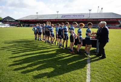 280426 - Glantaf v Y Pant, Boys Year 9 Final - Players receive their medals from Roy Bergiers