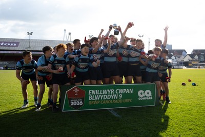 280426 - Glantaf v Y Pant, Boys Year 9 Final - Glantaf celebrate after they win the Boys Year 9 Final