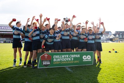 280426 - Glantaf v Y Pant, Boys Year 9 Final - Glantaf celebrate after they win the Boys Year 9 Final