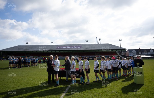 280426 - Glantaf v Y Pant, Boys Year 9 Final - Players receive their medals from Roy Bergiers