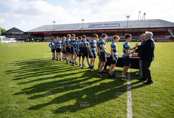 280426 - Glantaf v Y Pant, Boys Year 9 Final - Players receive their medals from Roy Bergiers