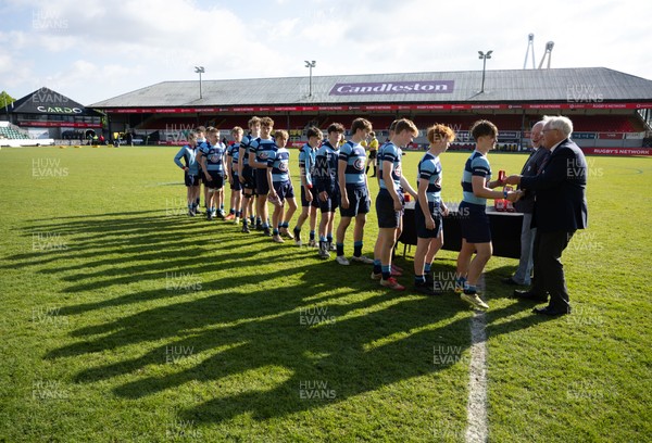 280426 - Glantaf v Y Pant, Boys Year 9 Final - Players receive their medals from Roy Bergiers