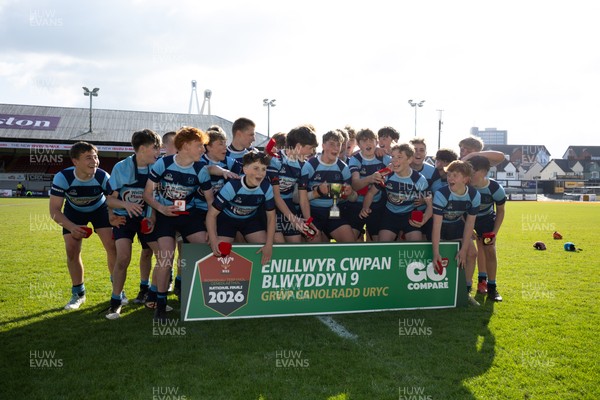 280426 - Glantaf v Y Pant, Boys Year 9 Final - Glantaf celebrate after they win the Boys Year 9 Final