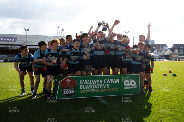 280426 - Glantaf v Y Pant, Boys Year 9 Final - Glantaf celebrate after they win the Boys Year 9 Final