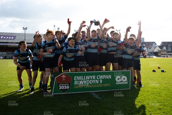 280426 - Glantaf v Y Pant, Boys Year 9 Final - Glantaf celebrate after they win the Boys Year 9 Final