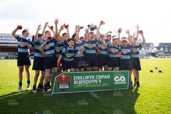 280426 - Glantaf v Y Pant, Boys Year 9 Final - Glantaf celebrate after they win the Boys Year 9 Final