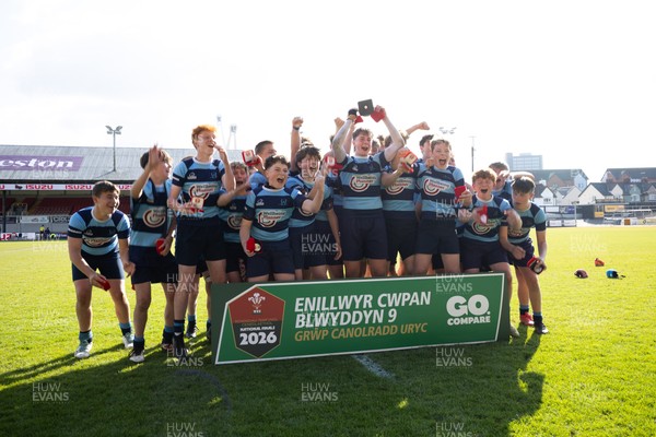 280426 - Glantaf v Y Pant, Boys Year 9 Final - Glantaf celebrate after they win the Boys Year 9 Final