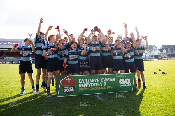 280426 - Glantaf v Y Pant, Boys Year 9 Final - Glantaf celebrate after they win the Boys Year 9 Final