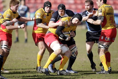 04.04.10 ... Glasgow v Newport Gwent Dragons, Magners League -  Dragons Luke Charteris is tackled by Tim Barker 