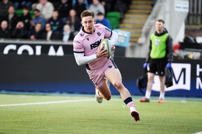 080526 - Glasgow Warriors v Cardiff Rugby - United Rugby Championship - Josh Adams of Cardiff runs in to score a try