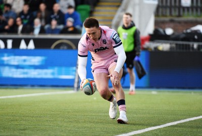 080526 - Glasgow Warriors v Cardiff Rugby - United Rugby Championship - Josh Adams of Cardiff runs in to score a try