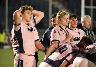 080526 - Glasgow Warriors v Cardiff Rugby - United Rugby Championship - Dejected Jacob Beetham of Cardiff at full time