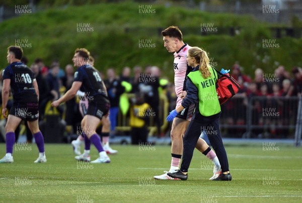 080526 - Glasgow Warriors v Cardiff Rugby - United Rugby Championship - Josh Adams of Cardiff is helped off the field by medical staff