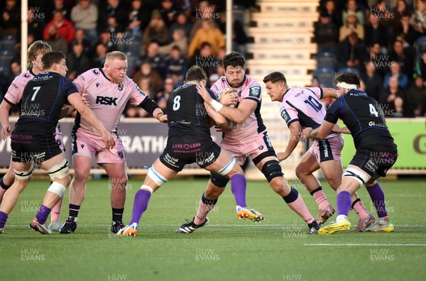 080526 - Glasgow Warriors v Cardiff Rugby - United Rugby Championship - Rory Thornton of Cardiff is tackled by Jack Dempsey of Glasgow 