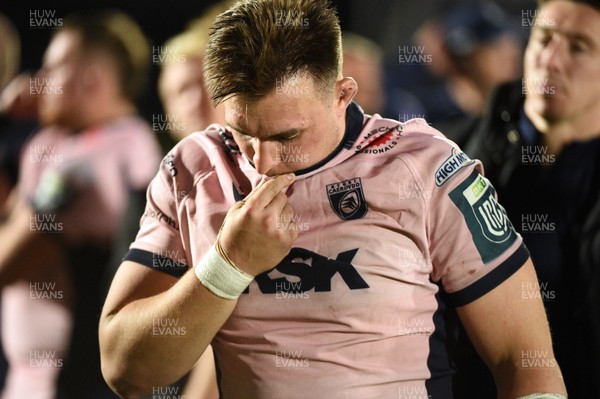 080526 - Glasgow Warriors v Cardiff Rugby - United Rugby Championship - Dejected Taine Basham of Cardiff at full time