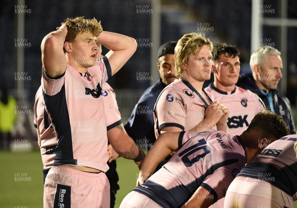 080526 - Glasgow Warriors v Cardiff Rugby - United Rugby Championship - Dejected Jacob Beetham of Cardiff at full time
