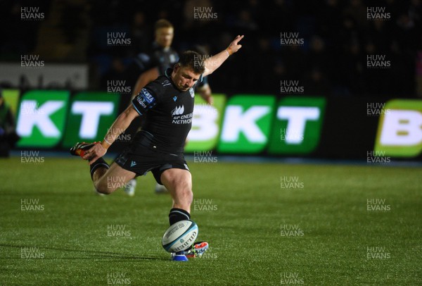 220324 - Glasgow Warriors v Cardiff Rugby - United Rugby Championship - Duncan Weir of Glasgow Warriors fly half kicks for goal