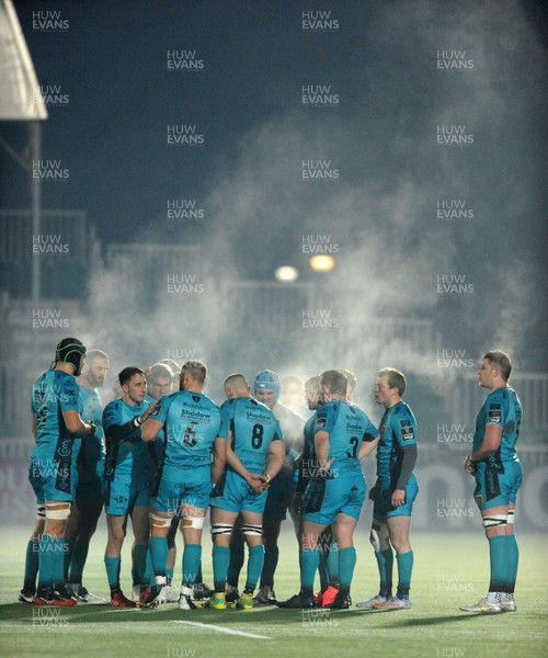 051220 - Glasgow Warriors v Dragons - Guinness PRO14 of Dragons players let off steam as they gather into a huddle during a break in play