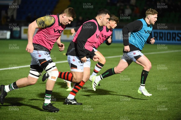 170224 - Glasgow Warriors v Dragons RFC - United Rugby Championship - Dragons players warm up before kick off