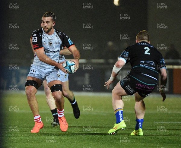 170224 - Glasgow Warriors v Dragons RFC - United Rugby Championship - Sean Lonsdale of Dragons takes on Johnny Matthews