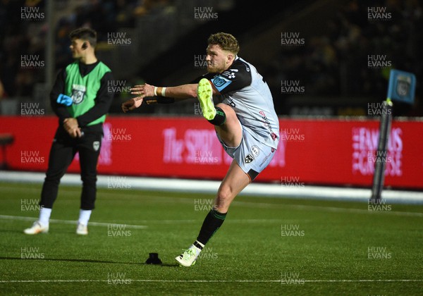 170224 - Glasgow Warriors v Dragons RFC - United Rugby Championship - Angus O'Brien of Dragons kicks for goal in the second half