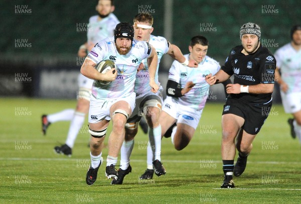 120321 - Glasgow Warriors v Ospreys - Guinness PRO14 - Morgan Morris of Ospreys makes a break up the middle of the field