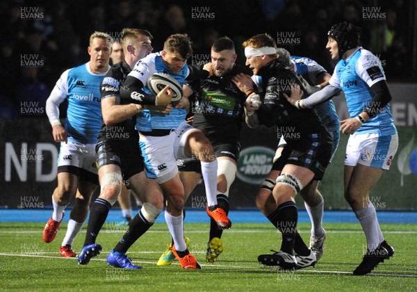 250119 - Glasgow Warriors v Ospreys - Guinness PRO14 -  Johnny Kotze of Ospreys is unable to break through as he is held up by the Glasgow defence