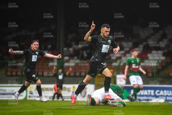 080721 Glentoran v The New Saints, UEFA Europa Conference League First Qualifying Round First Leg -  Leo Smith of The New Saints celebrates after scoring his side's first goal