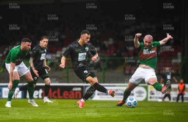 080721 Glentoran v The New Saints, UEFA Europa Conference League First Qualifying Round First Leg - Leo Smith of The New Saints shoots to score his side's first goal