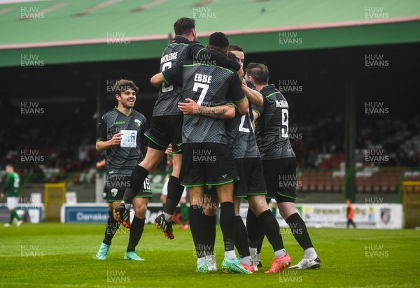 080721 Glentoran v The New Saints, UEFA Europa Conference League First Qualifying Round First Leg -  Leo Smith of The New Saints celebrates with team mates after scoring his side's first goal